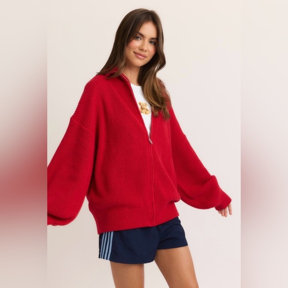 #15 Oversized Zip Up Red Sweater ❤️ - Picture 1 of 4